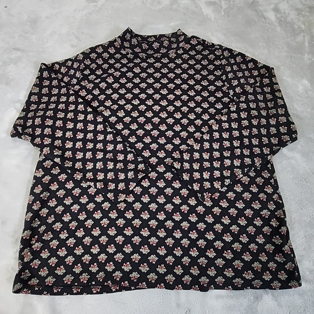 Croft & Barrow Shirt Wonens 2X Black Tile print mock neck knit top‎ Longsleeve